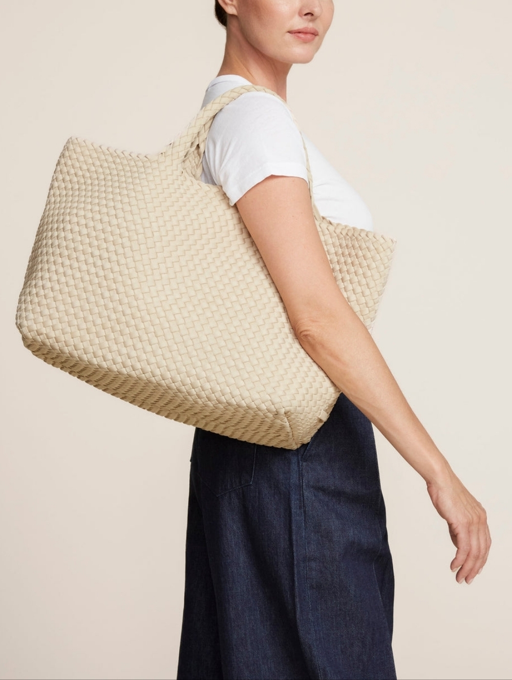 LIKE NEW NAGHEDI ST BARTHS LARGE TOTE BAG - ECRU